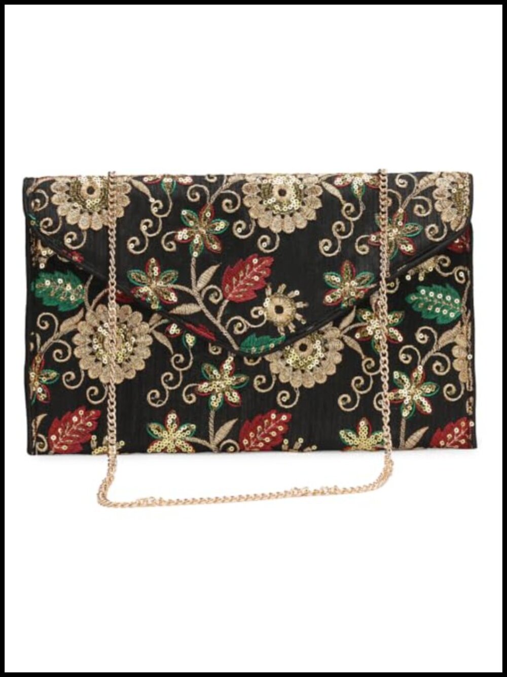 Handcrafted Cotton Embroidered Foldover Sling Clutch Purse